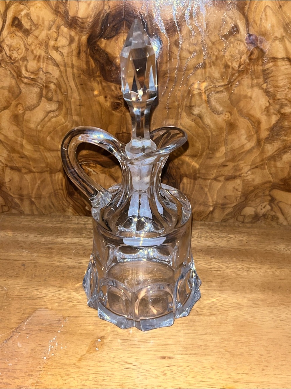 Antique Clear Glass Vinegar Oil Cruet Arch Panel Pattern Unique Stopper